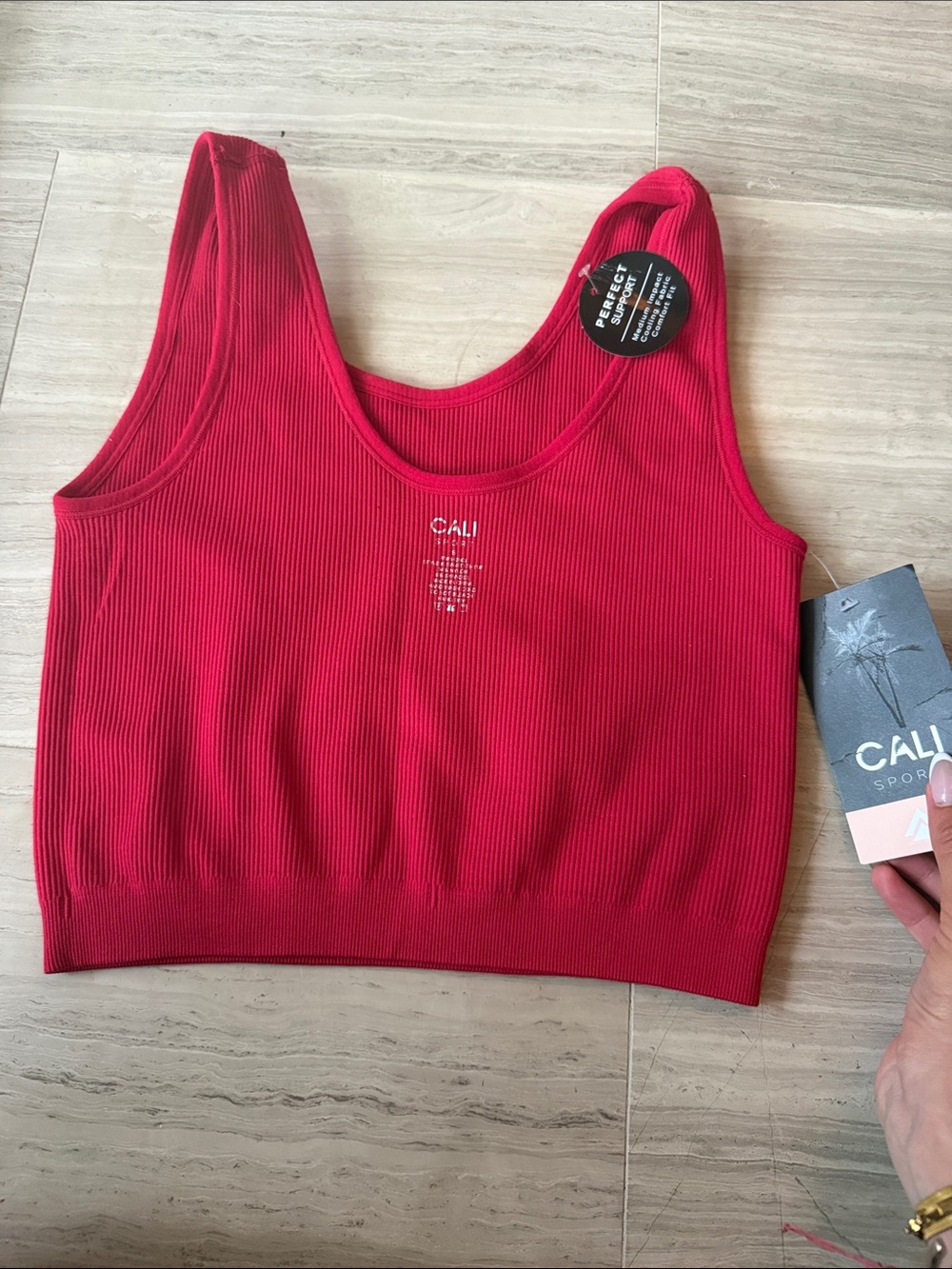 Seamless Ribbed Sports Crop - Red - Picture 2 of 3